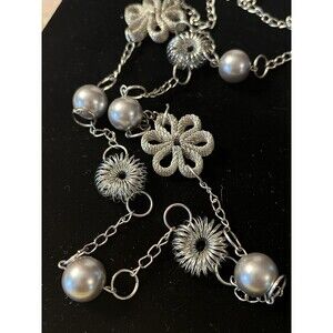 Namaste Silver Wire Flower Pendant Long Necklace 20" Boho Hippie Core